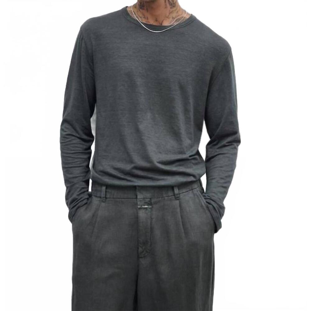 NEW CLOSED long sleeve linen t-shirt in pepper gray